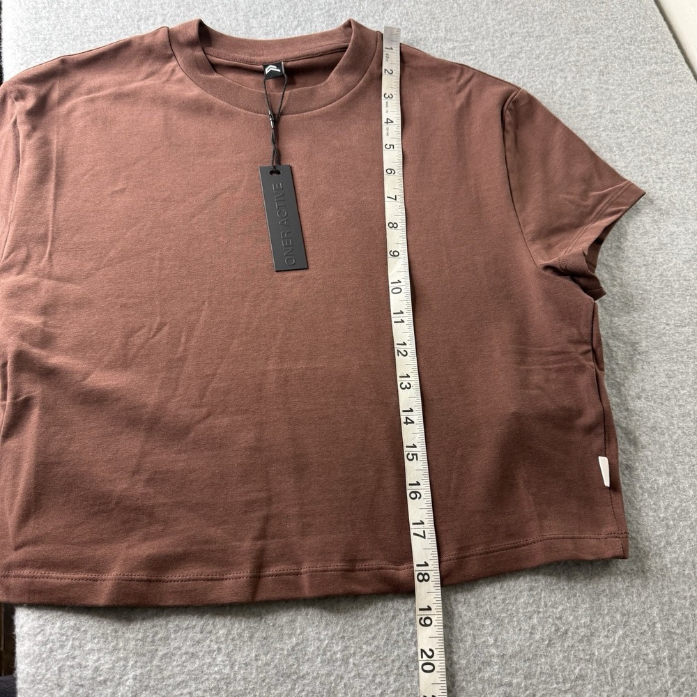 New Oner Active Cotton Relaxed Cropped T-Shirt Tee Espresso Brown Women's Small - Picture 7 of 9